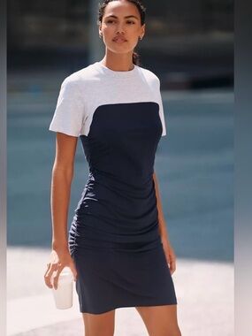 Anthropologie Daily Practice Colorblock Navy and GRAY T-Shirt Dress size L-NWT